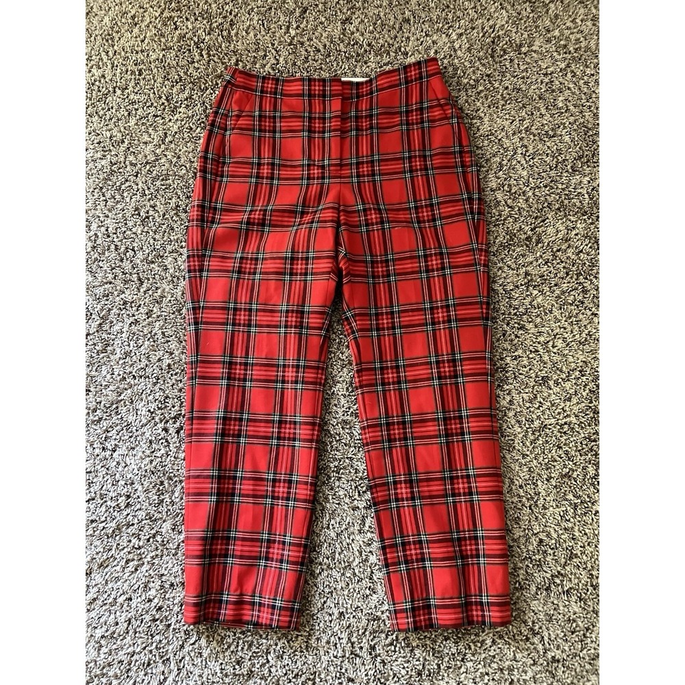 J. Crew Kate Red Plaid Wool Blend Pants Size 12 Fall Sleek